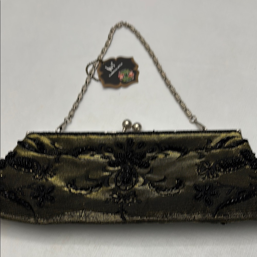 IN’S Black Beaded and Gold Clutch / Evening Bag New with Tag